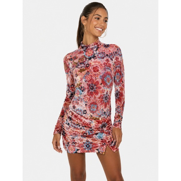 Free People Dresses & Skirts - Free People Della Velvet Mini Dress Pink Floral Open Back Tea Party S NWOT New